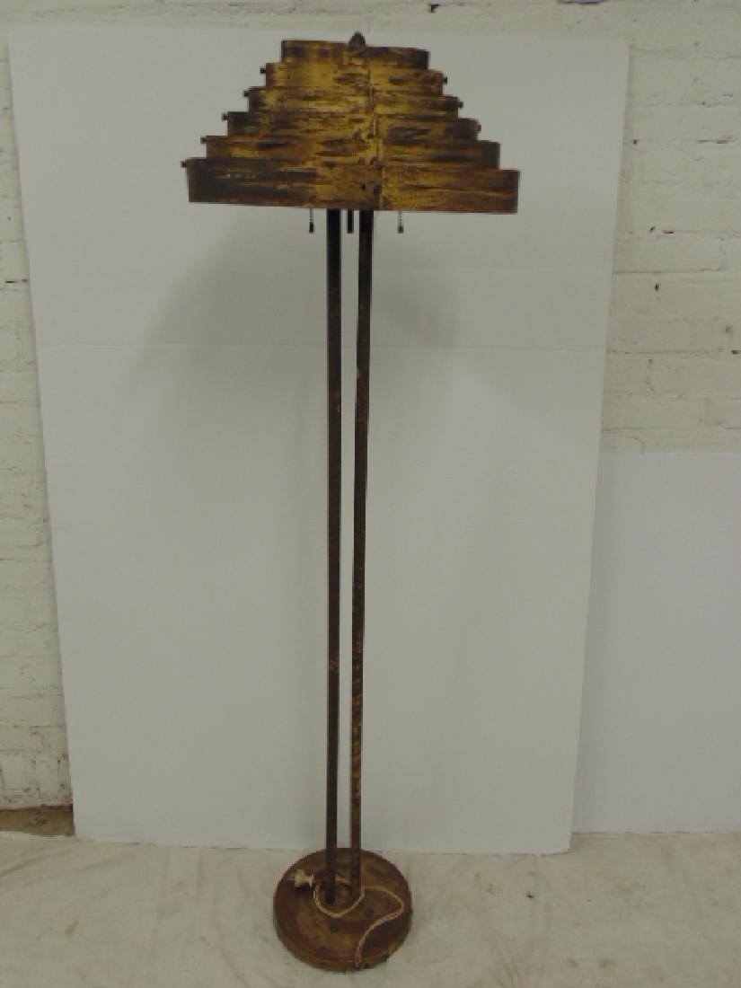 Mid Century brass floor lamp, tiered metal shade (1 of 5)