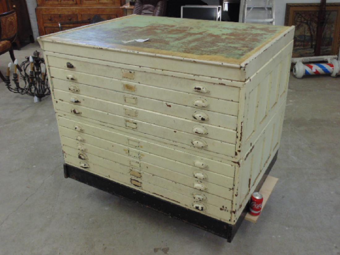 Stackable oak map file cabinet, painted (1 of 4)