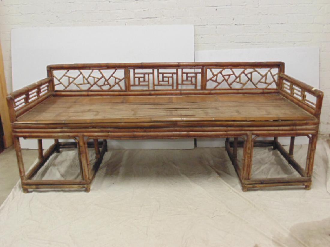 Chinese bamboo daybed, 18th Century: Chinese bamboo daybed, 18th Century, purchased in 1972 from Charlotte Horstman, some loose bindings, various replacements in seat, bed is 73" long, 27.5" deep & 28.5" tall Please refer to images for g