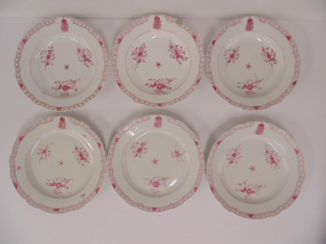 6 plates, Herend porcelain, Franz Joseph 1 of Austria: 2 sets of 3 plates by Herend porcelain with Emperor Franz Joseph 1 of Austria coat of arms, 3 10.25" dinner plates & 3 9.75" soup plates, red & white with gilt detail, some chips Please refer to image