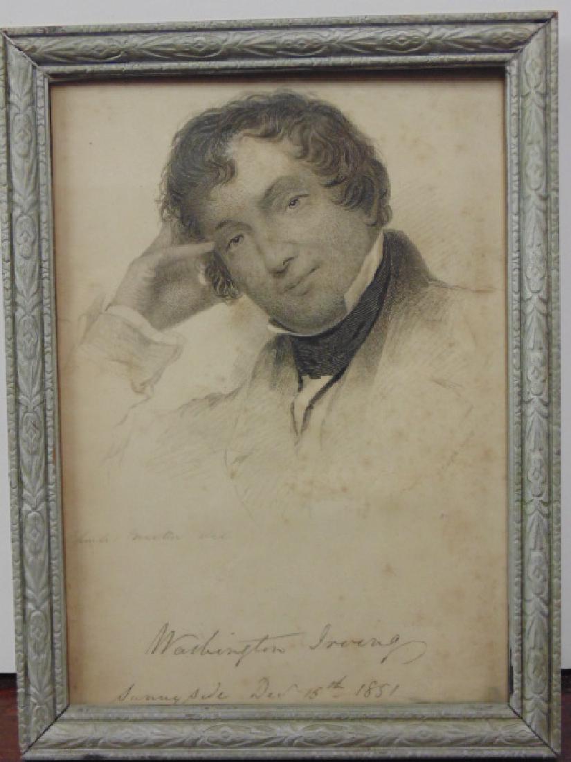 Etching, portrait, signed Washington Irving (1 of 4)
