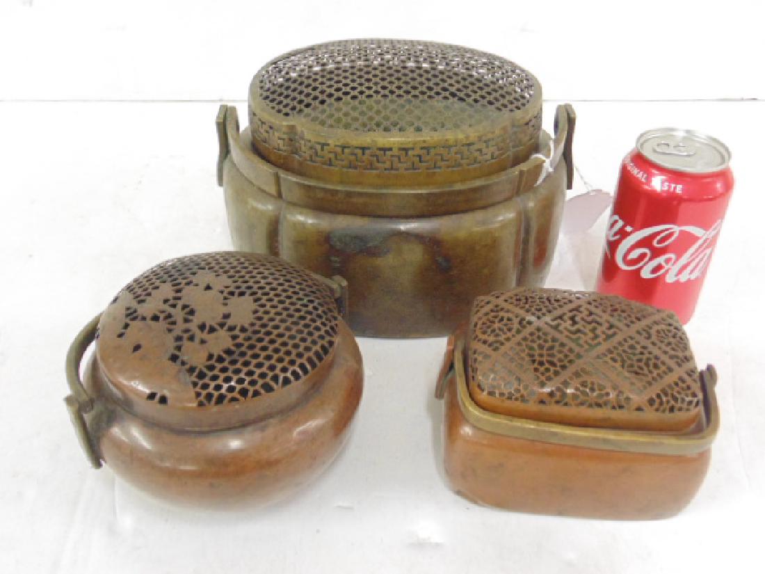 Lot 3 antique copper Chinese hand warmers (1 of 6)