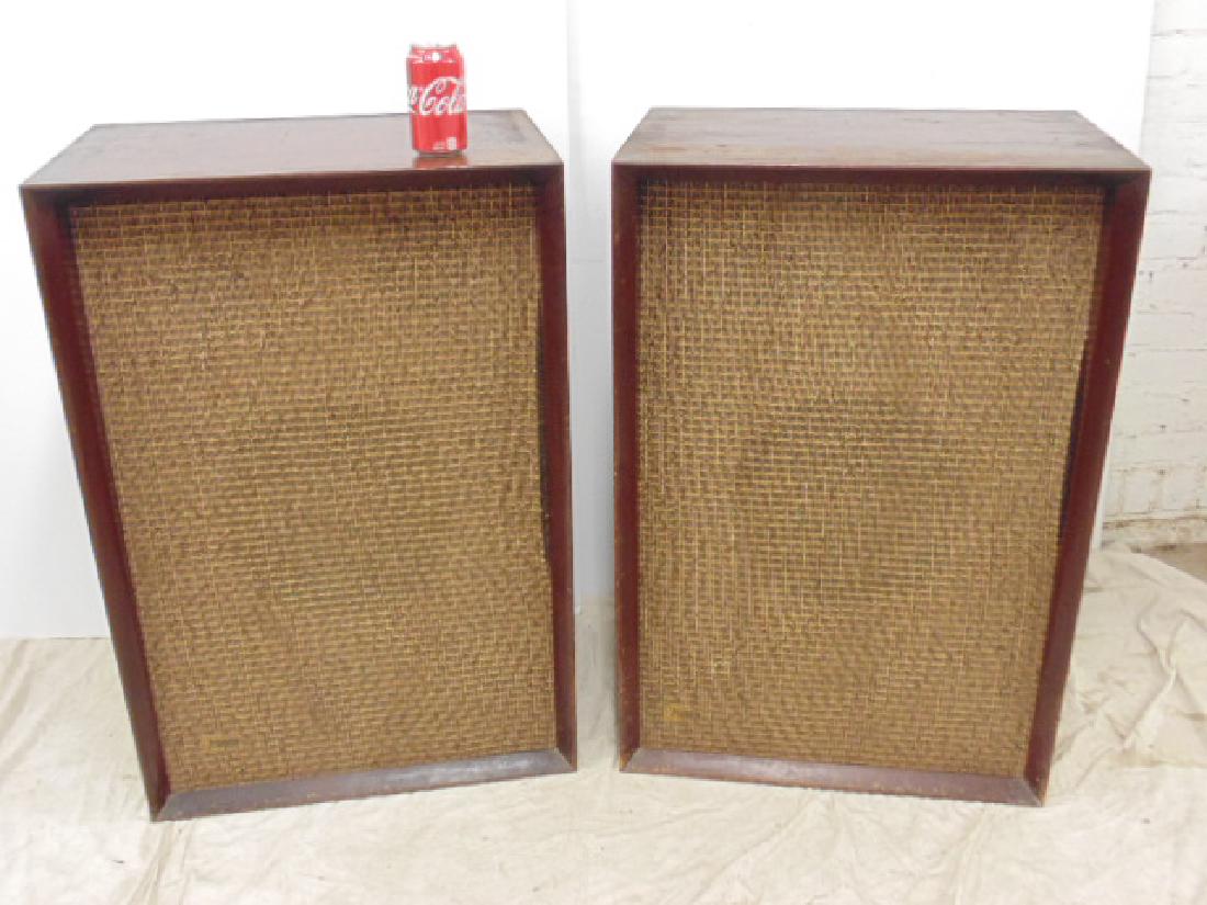 Pair large vintage Wharfedale speakers: Pair large vintage Wharfedale speakers, no model number, mahogany cases are 15.5" by 23", height is 34", cases scratched