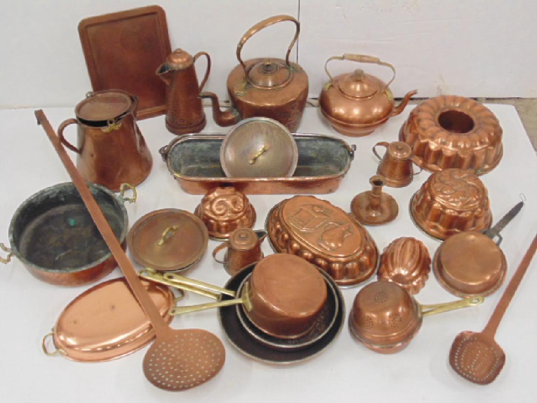 Large lot copper kitchen utensils, pots, cake molds (1 of 5)