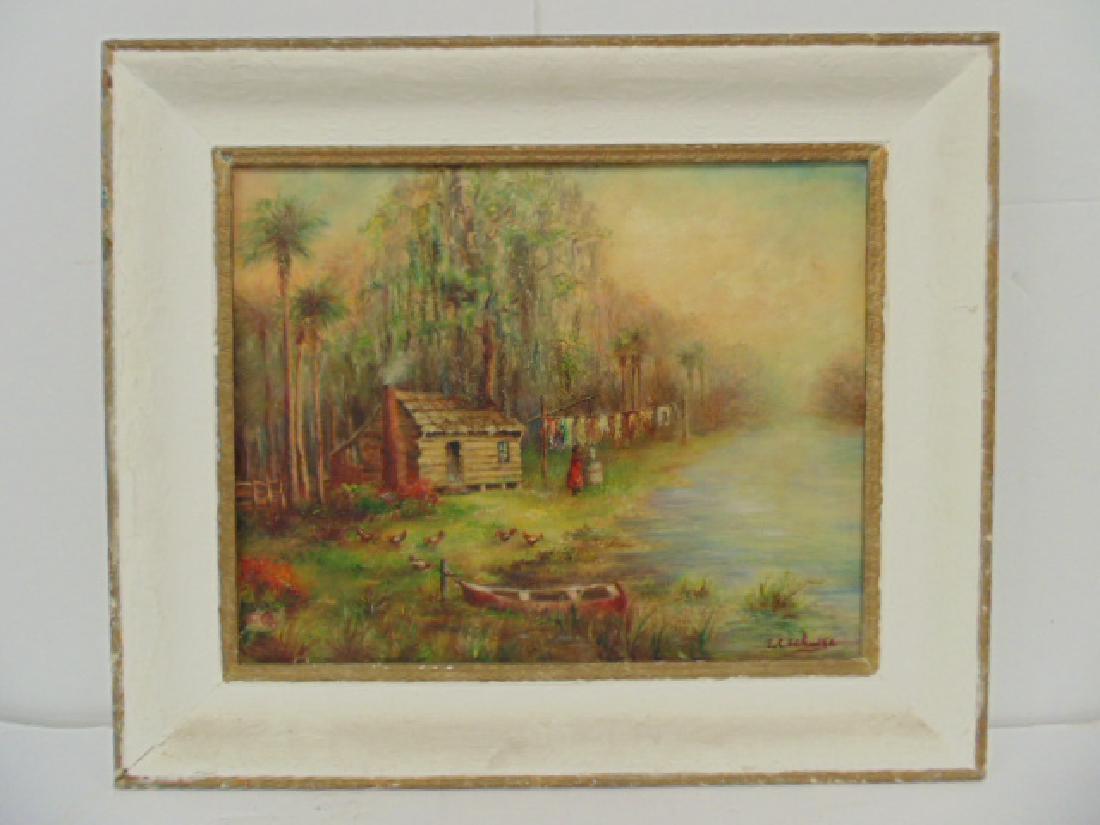 Painting, southern, swamp, palm trees, by E.C. Schulte (1 of 7)