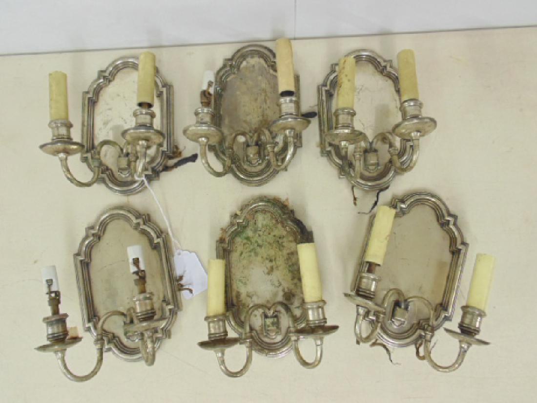 Lot 6 silver plated shield back wall sconces (1 of 9)