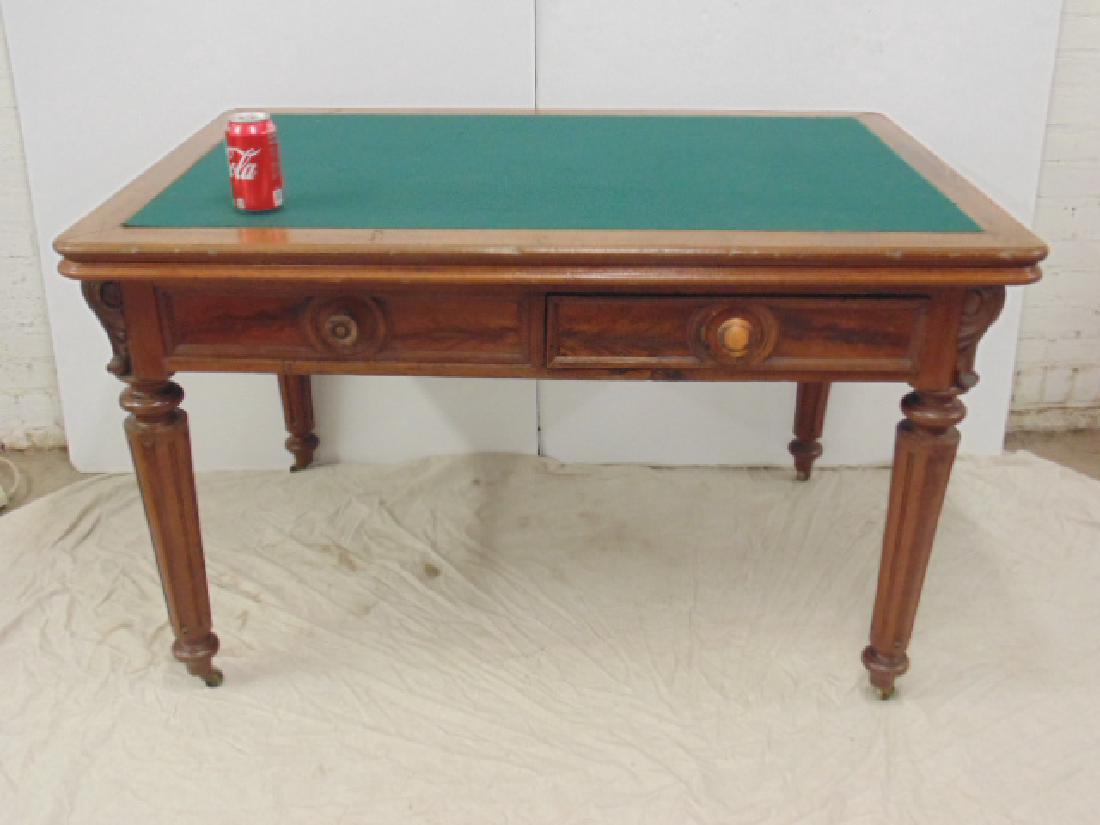 Victorian felt top partners desk: Victorian felt top partners desk, 49" by 32.5", height is 30.75". Please refer to images for additional information regarding condition issues, please remember all items are sold in as found, as is co