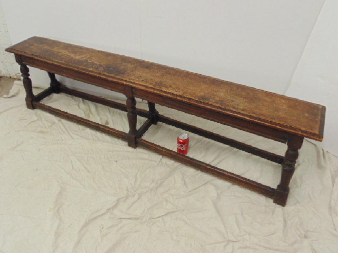 Long antique bench, stretcher base,  72" (1 of 4)
