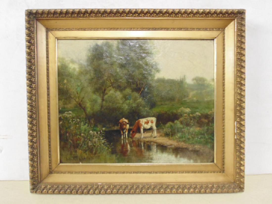 Painting, "Cows at a stream", signed Rufus Way Smith (1 of 5)