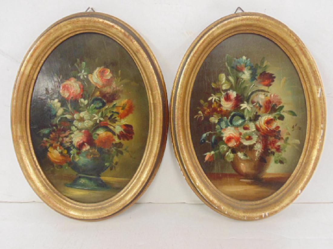 Pair small oval paintings, floral still lifes (1 of 4)