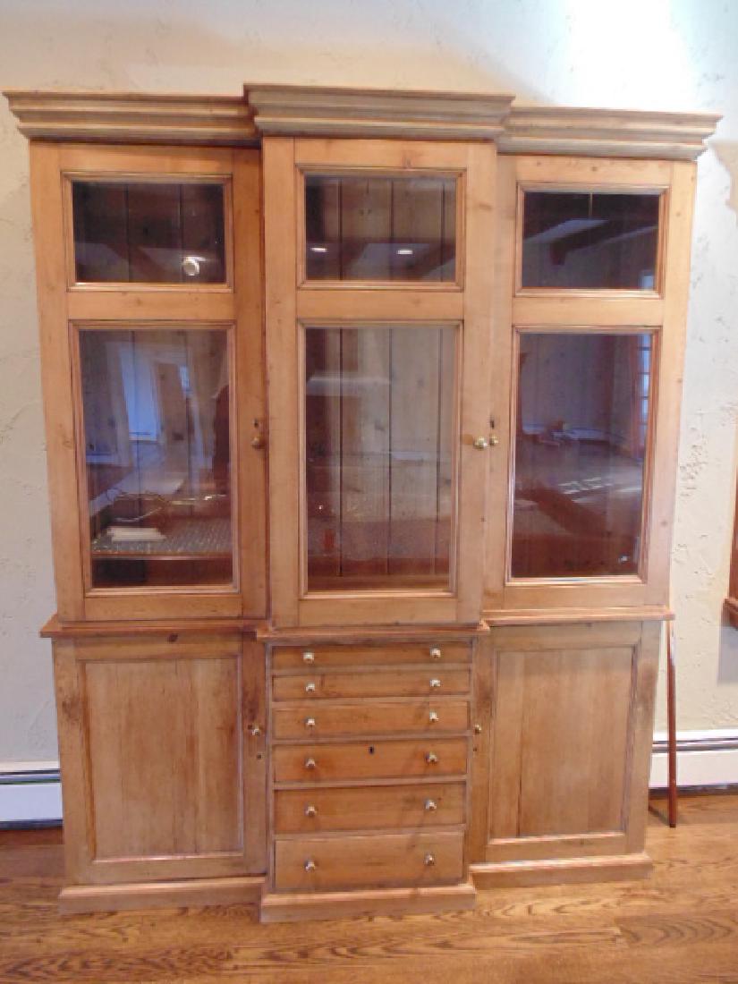 2 piece pine breakfront, triple glass door (1 of 6)