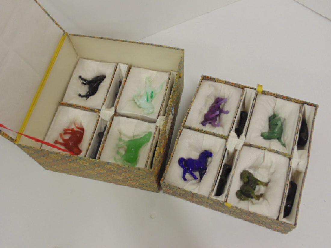 Chinese box with 8 carved stone, Jade horses (1 of 8)