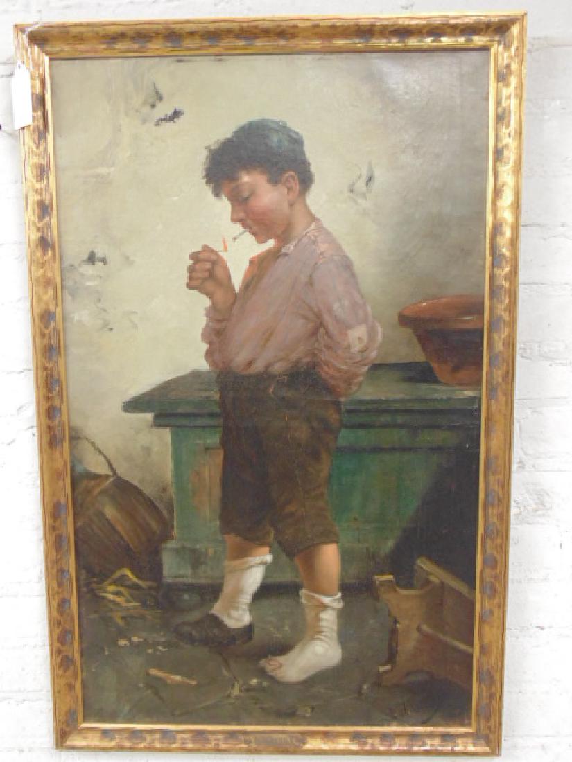 Painting, boy lighting a cigarette,  Douglas Wilson (1 of 7)