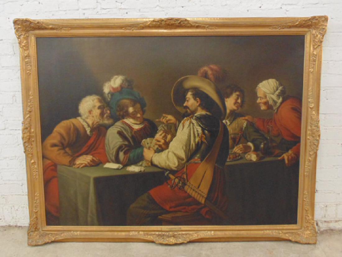 Painting, "The Cheat", Edgard Farasyn, Walker Gallery: Painting, oil on canvas, "The Cheat", signed Edgard Farasyn, an identical painting hangs in the Walker Art Gallery, England, this painting was executed 2 years prior. Painting has Rowley Gallery label
