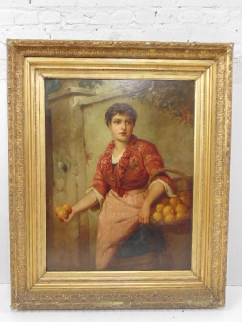 Painting, woman with apple basket, signed R.H. Craig (1 of 6)