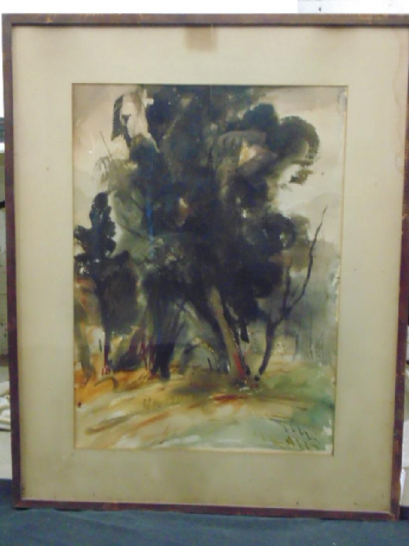 Watercolor, painting, trees, signed Eyvind Earle (1 of 4)