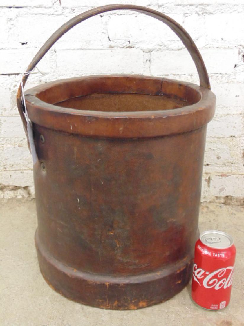 Leather fire bucket, original handle, 1927 (1 of 6)