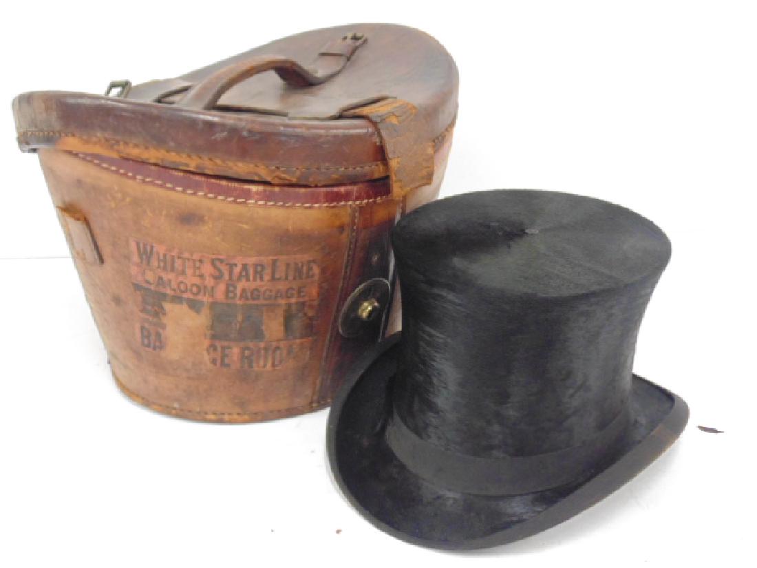 Leather hat box, Dunlap tall hat, White Star (1 of 9)