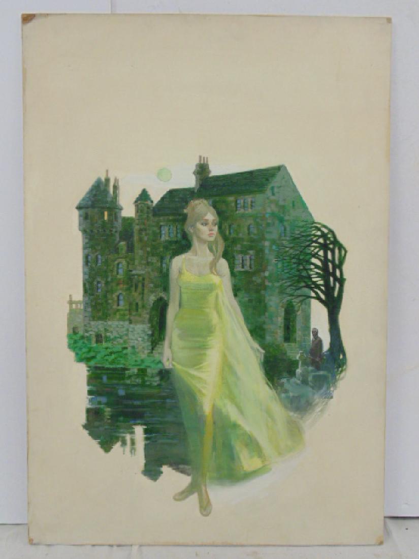Illustration, Darrel Greene, girl in gown in front: Illustration, from the estate of Darrel Greene, girl in gown in front castle, 22" by 15". All items sold as is, all sales final, contact us if you need more information, by participating in this aucti