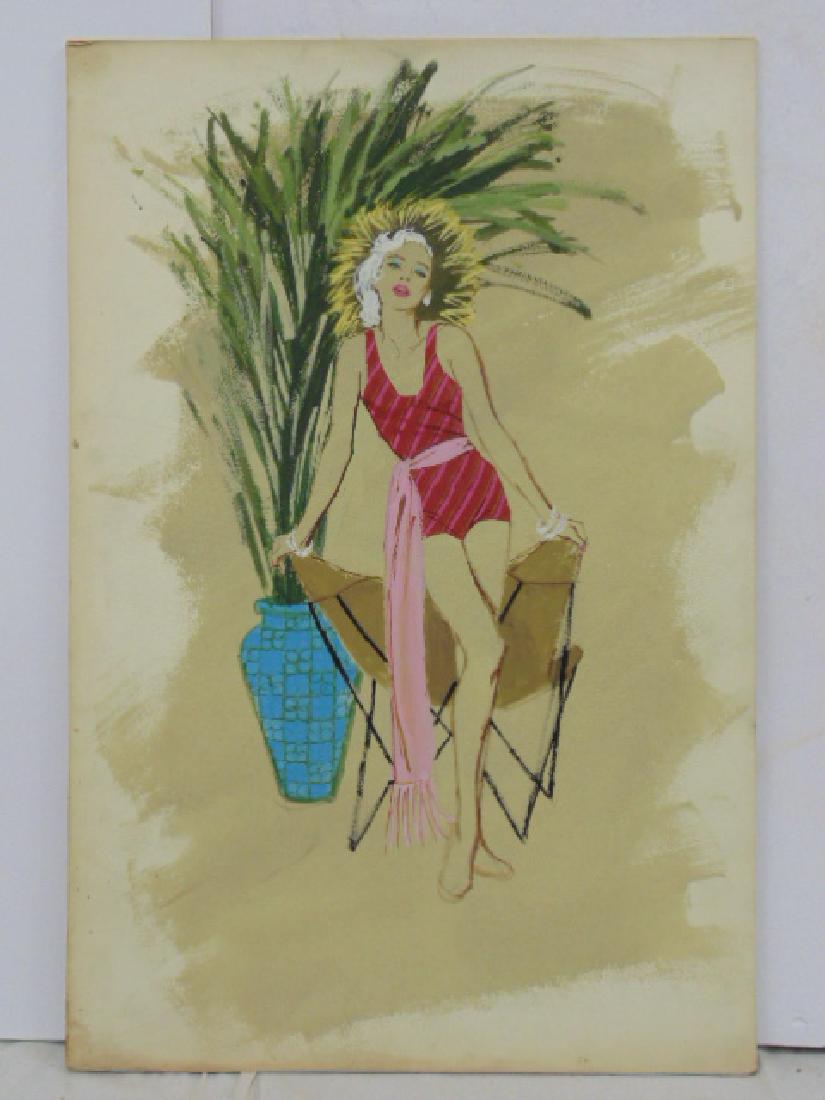 Illustration, Darrel Greene, girl by butterfly chair: Illustration, from the estate of Darrel Greene, girl by butterfly chair, 21.75" by 14.5". All items sold as is, all sales final, contact us if you need more information, by participating in this aucti