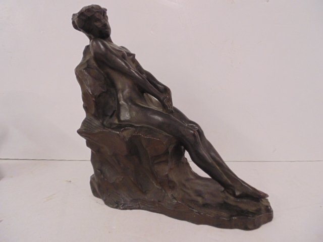 Gorham bronze, seated nude, signed Bilter (?), 1897: Bronze, seated nude, Gorham Bronze Foundry, signed Bilter (??), 1897, old patina, height is 10"