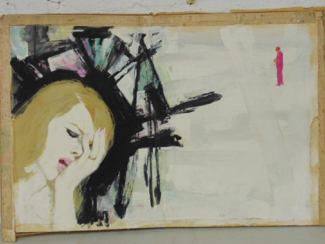 Illustration, Darrel Greene, woman in distress: Illustration, from the estate of Darrel Greene, woman in distress, man in pink, fold mark, as is, 20" by 29"