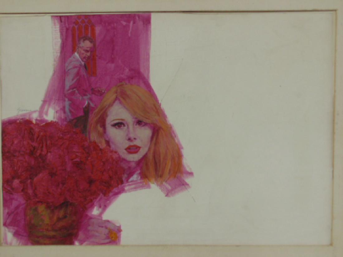 Illustration, Darrel Greene, woman with flowers, man: Illustration, from the estate of Darrel Greene, woman with flowers, man, 14.5" by 20.5"