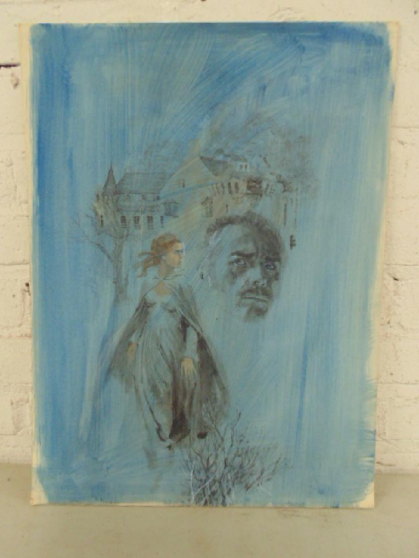 Illustration, Darrel Greene, woman walking away from: Illustration, from the estate of Darrel Greene, woman walking away from house, blue, 20" by 15"