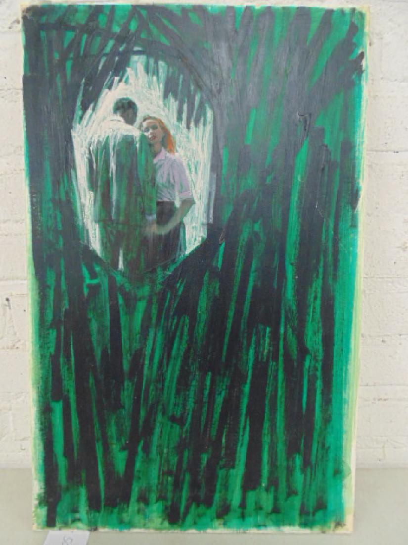 Illustration, Darrel Greene, man & woman,: Illustration, from the estate of Darrel Greene, man & woman, green surrounding, 22" by 14"
