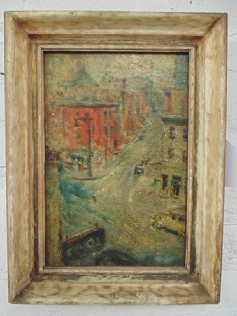 Painting, 1930's street scene with cars (1 of 5)