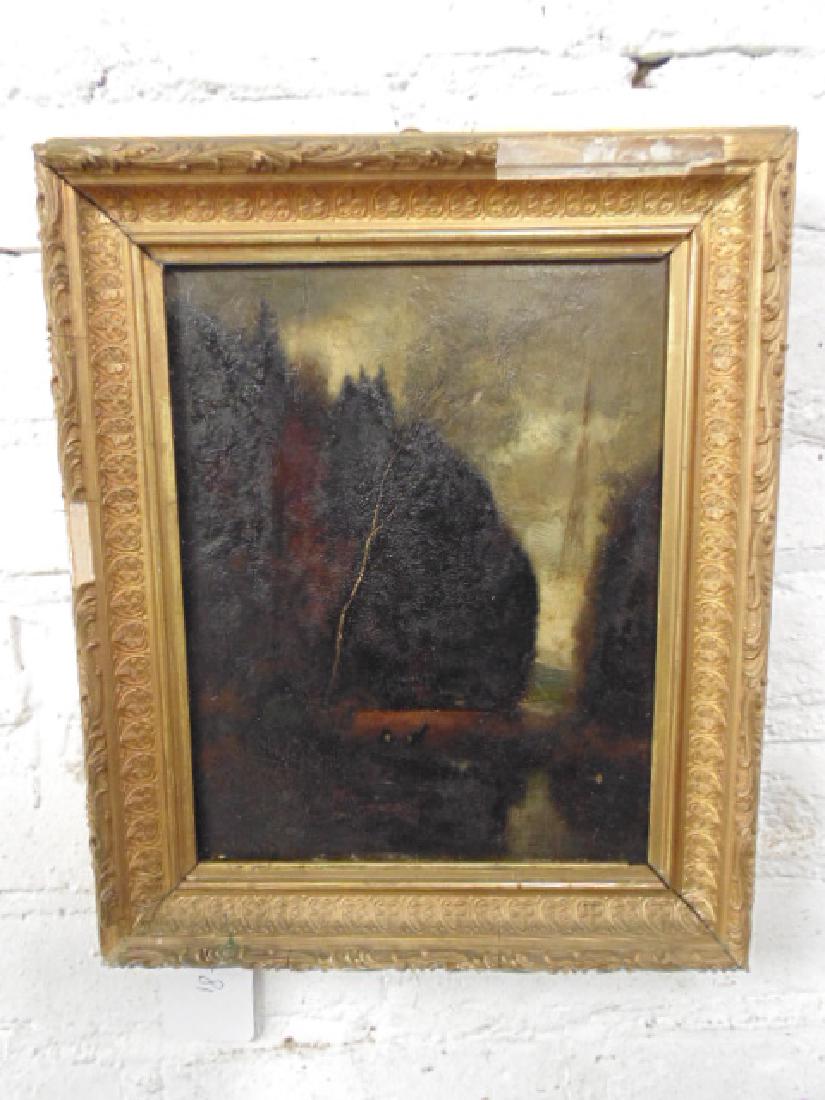 Painting, dark landscape with deer "Wilh. Klotz, (1 of 5)