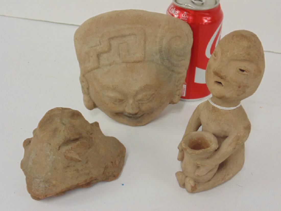3 pre-Columbian pieces, small figure holding pot & 2 (1 of 6)