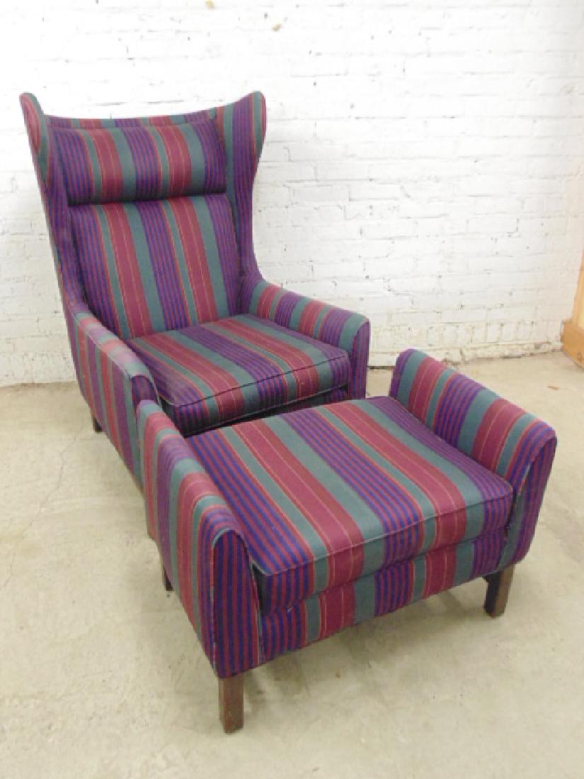 Upholstered mid Century wing back chair with matching (1 of 4)