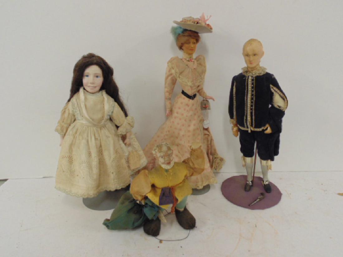 4 dolls by Helen Biggart, Lewis Sorensen, Helen McCook: 4 dolls by Helen Biggart, Lewis Sorensen, Helen McCook, includes "Santa's Little Helper" by Helen Biggart, "Mary Rose" by Helen McCook, "Portrait Doll" & "Gibson Girl" by Lewis Sorensen