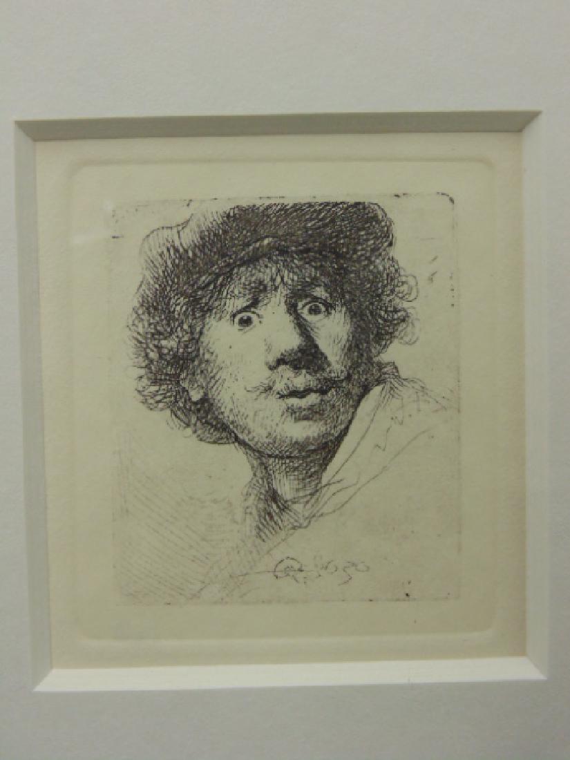 Rembrandt etching, "Self portrait in a cap, with eyes (1 of 7)