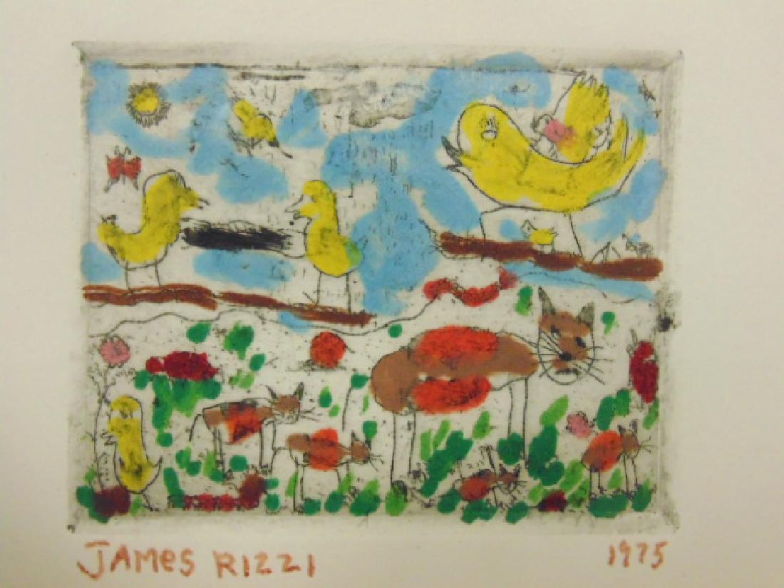 Hand colored etching, cats & birds, by James Rizzi (1 of 4)