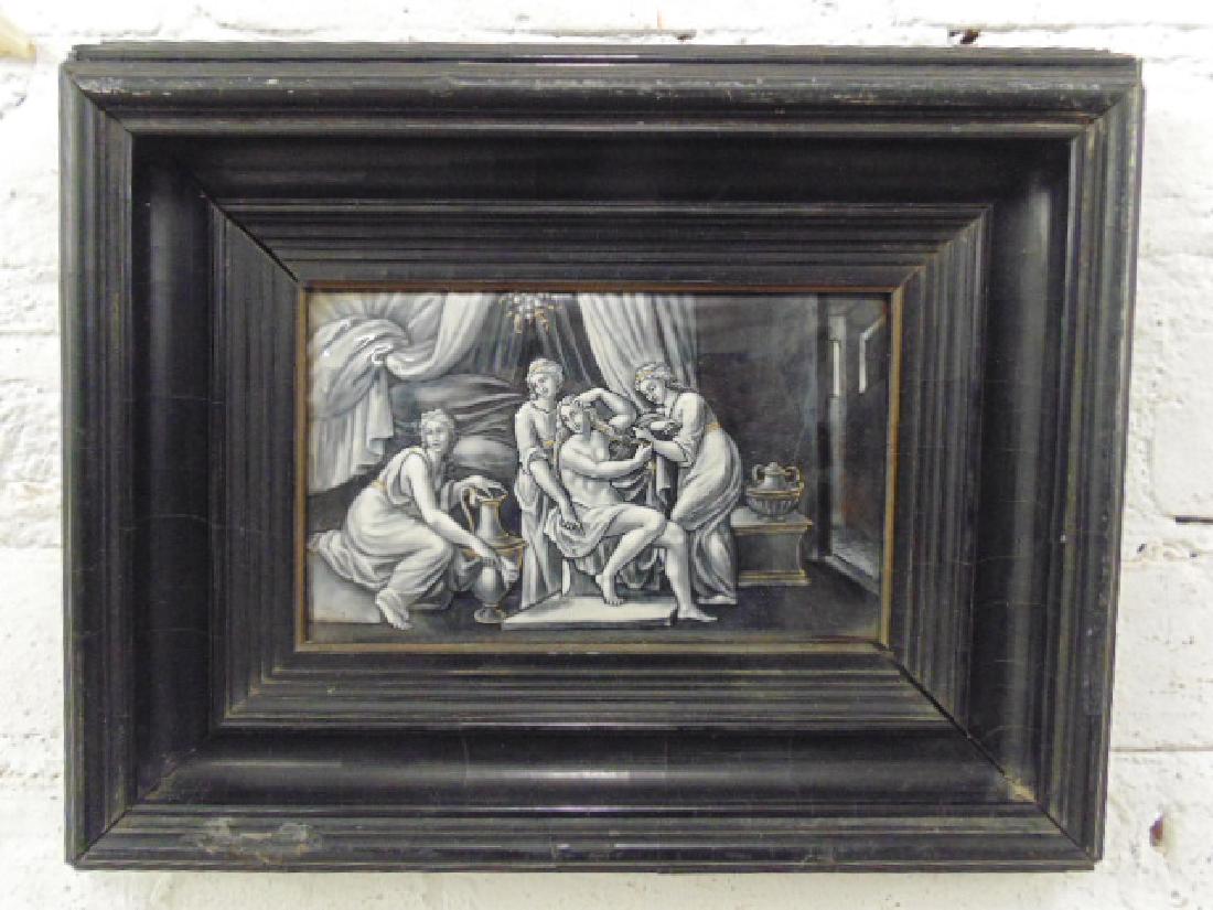 19th cent. Enamel on copper plaque, woman with servants (1 of 6)