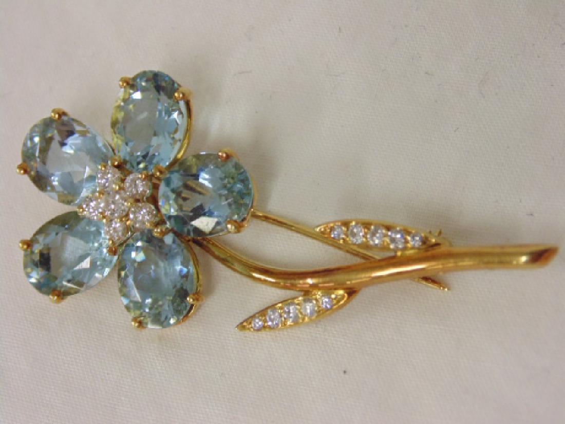 18k Tiffany & co flower brooche 5 blue topaz stones (1 of 6)