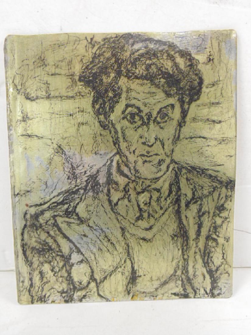 Ink drawing on tin, "Self Portrait",  Lawrence Rothbort (1 of 6)