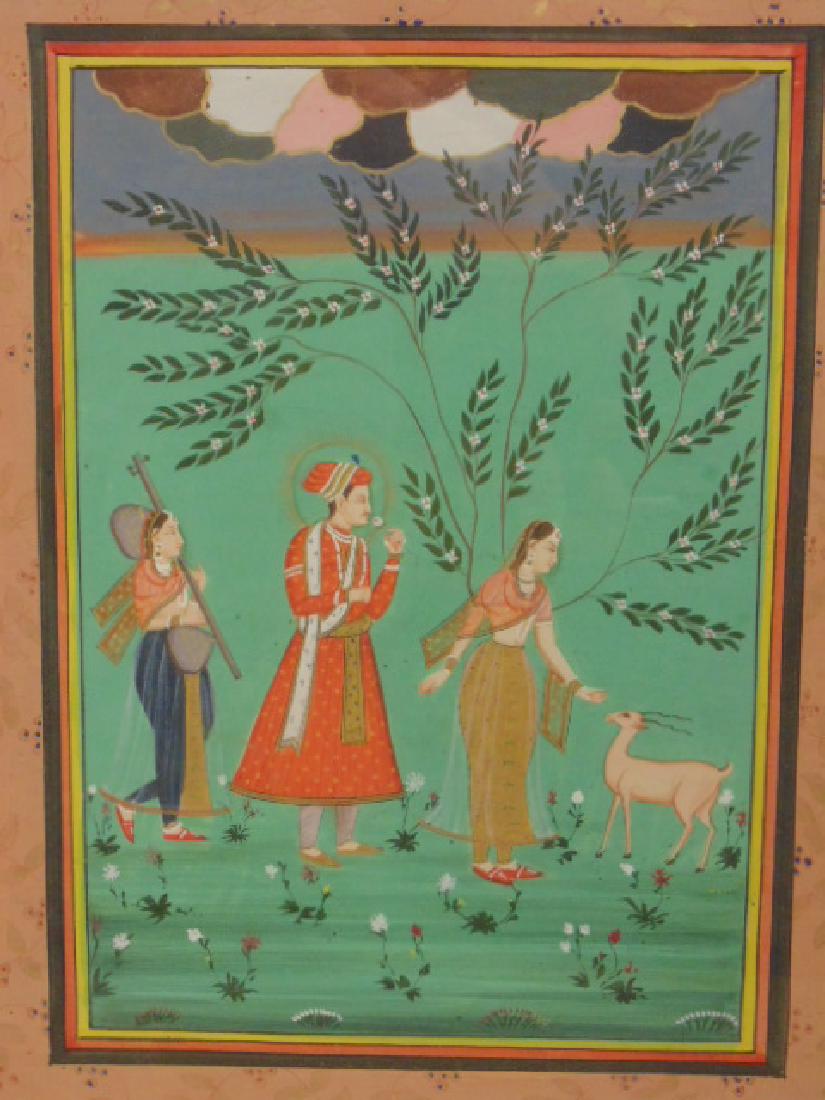 India watercolor, 3 figures, nobility, and deer (1 of 5)