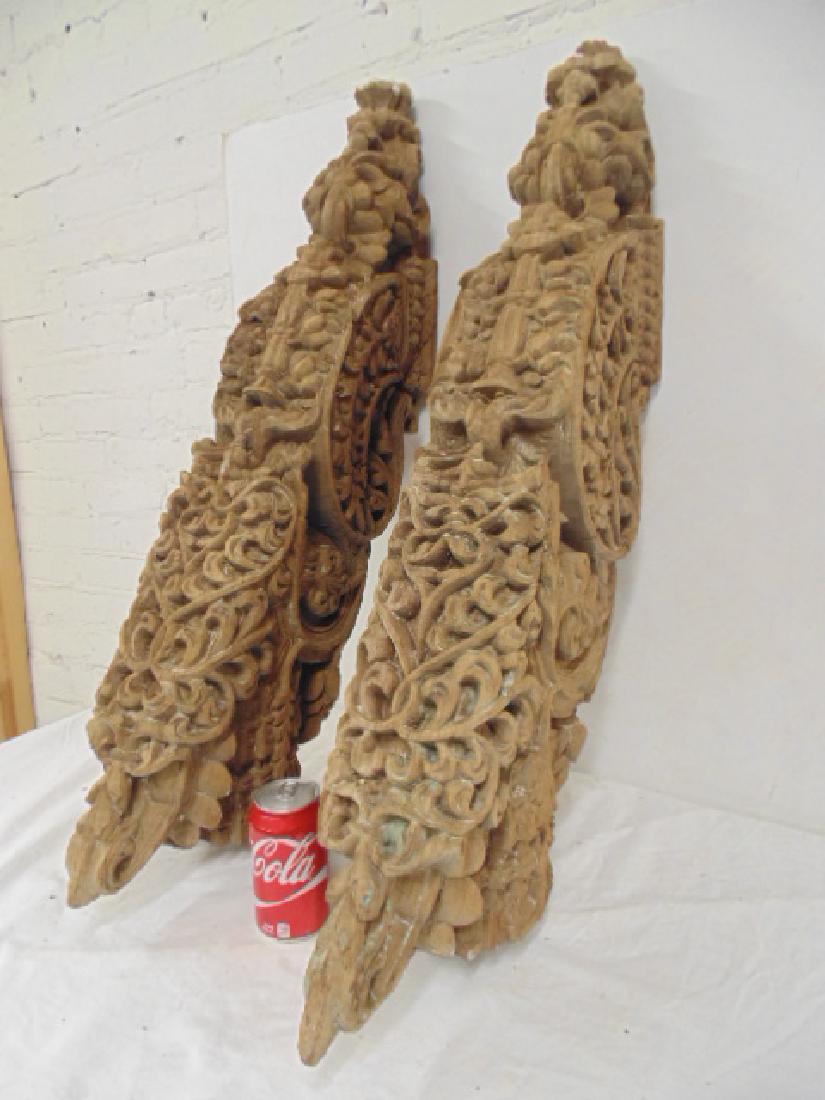 2 Northern India carved temple brackets: 2 Northern Indian carved temple bracket 35 1/2" length & 5 /2", 45 degree angle, corner pieces?