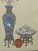Asian, Chinese painting on silk, urns, flowers - 2