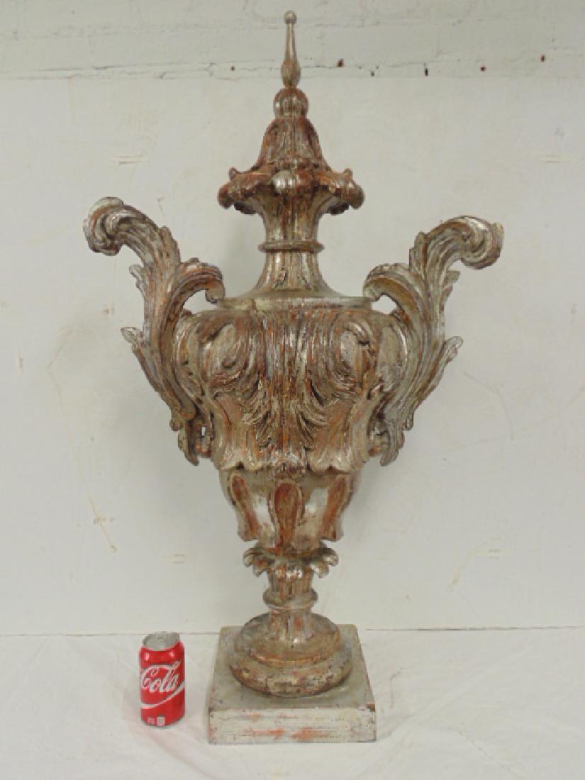 Large silver carved wood decorative urn shaped finial (1 of 5)