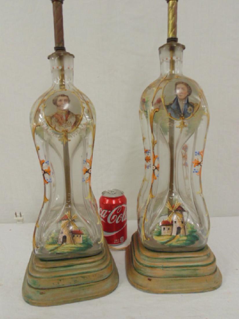 Pair English enamel decorated glass table lamps (1 of 8)