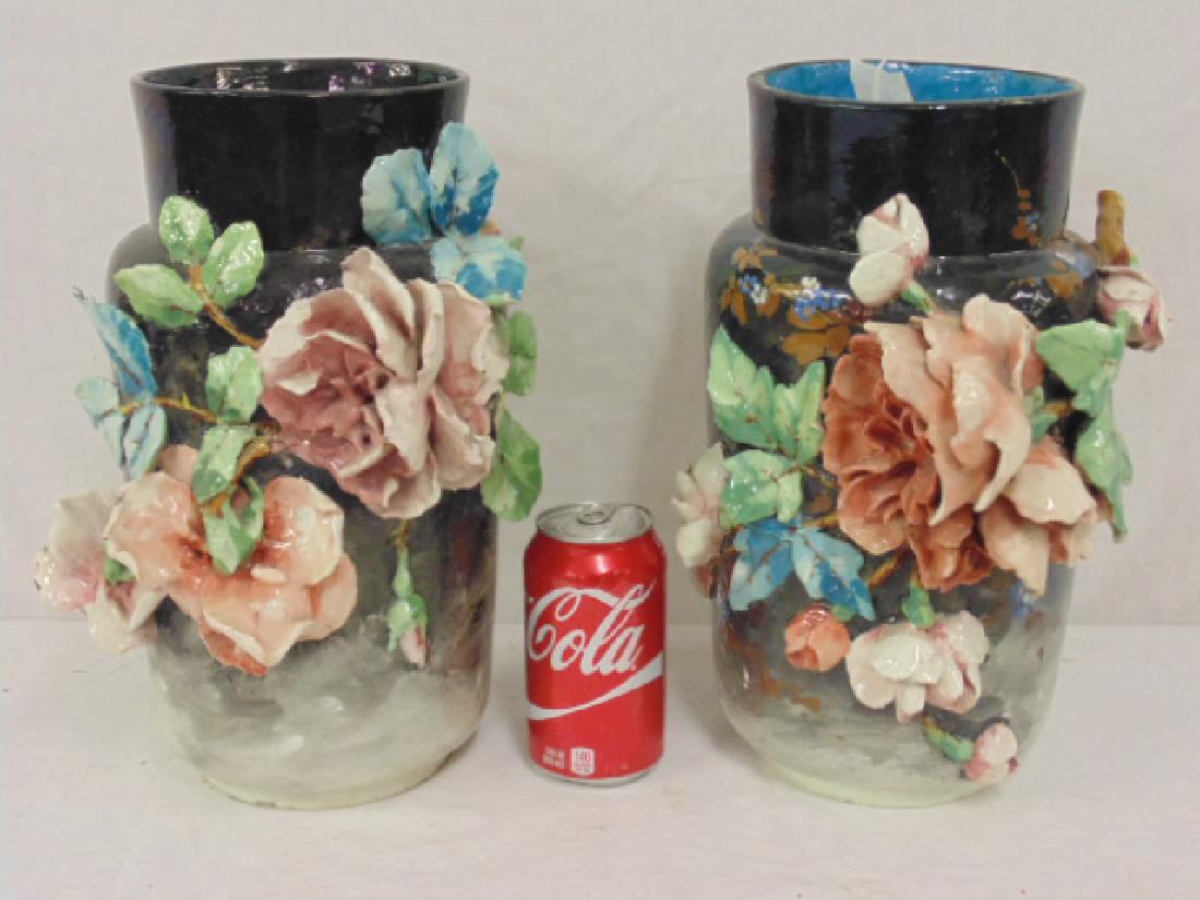 Pair Galle vases, glazed with applied flowers (1 of 5)