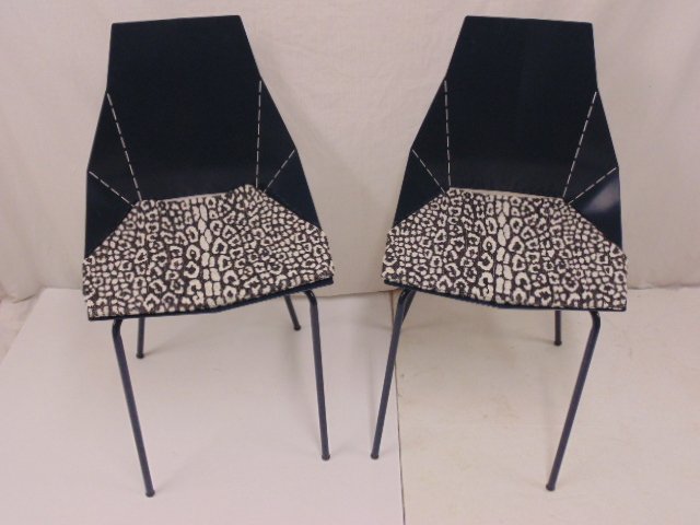 Pair Blu Dot \"Real Good\" Chairs, in dark blue paint: Pair Blu Dot laser cut \"Real Good\" Chairs, in dark blue paint (powder coat), with original seat cover, in good condition