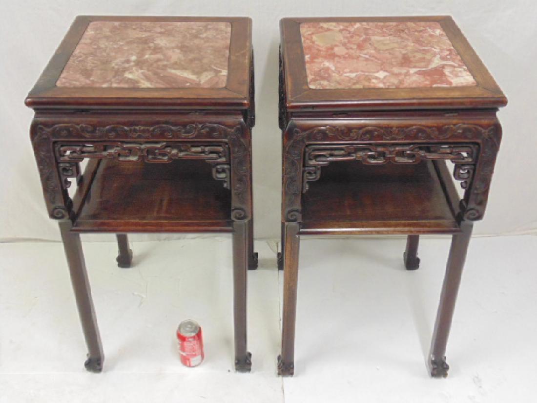 Pair Chinese marble top end tables (1 of 7)