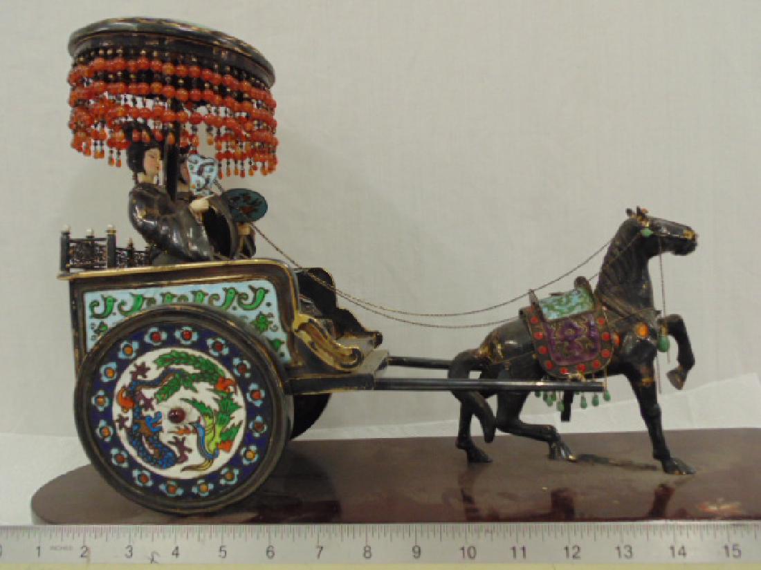 Chinese silver cloisonne horse drawn carriage (1 of 13)