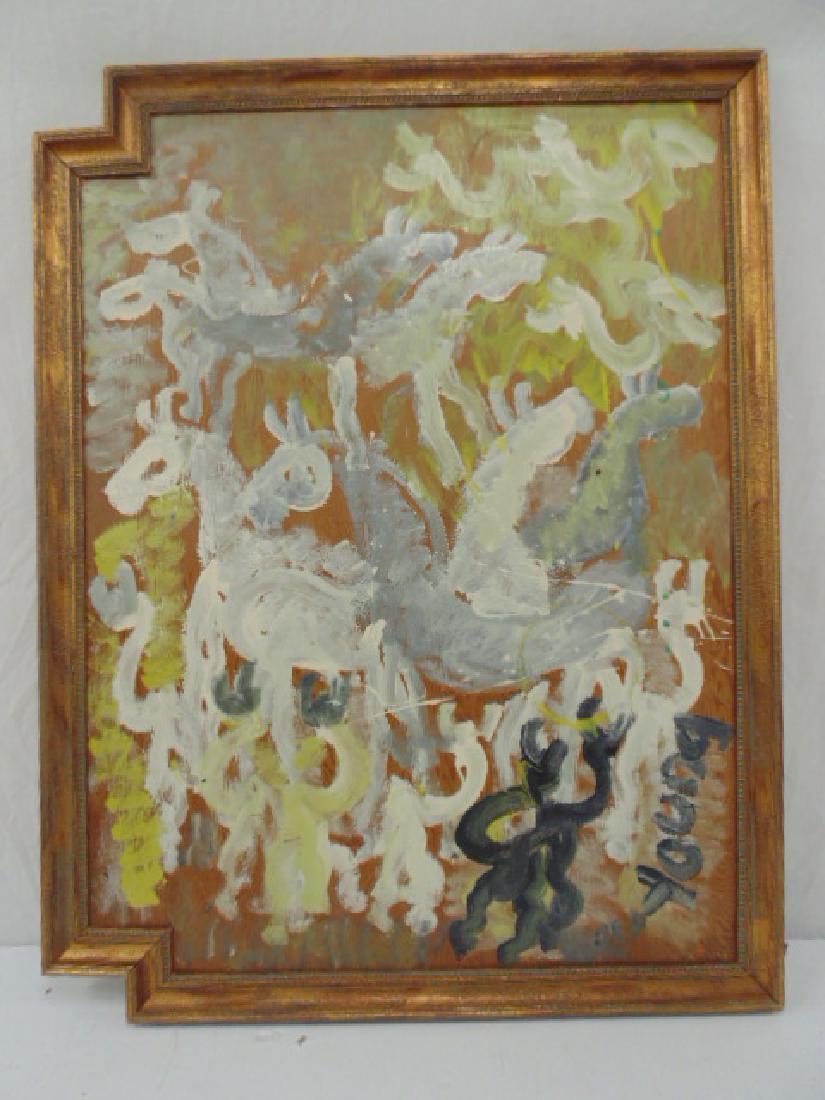 Outsider art, scene with horses, signed Purvis Young (1 of 7)