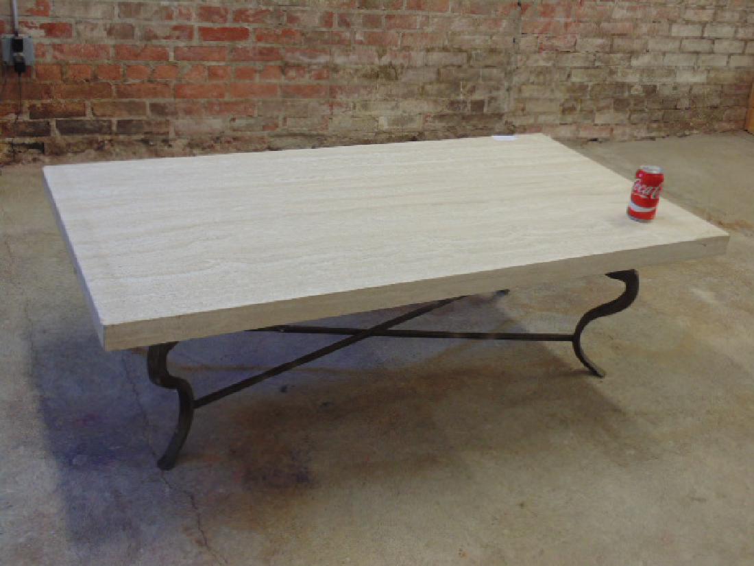 Travertine top iron base coffee or cocktail table (1 of 6)